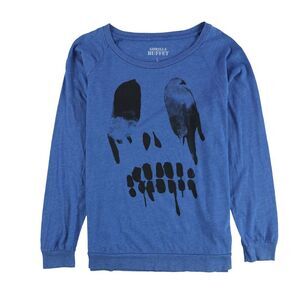 Gorilla Buffet Womens Skull Long Sleeve Graphic T-Shirt, Blue, NWT